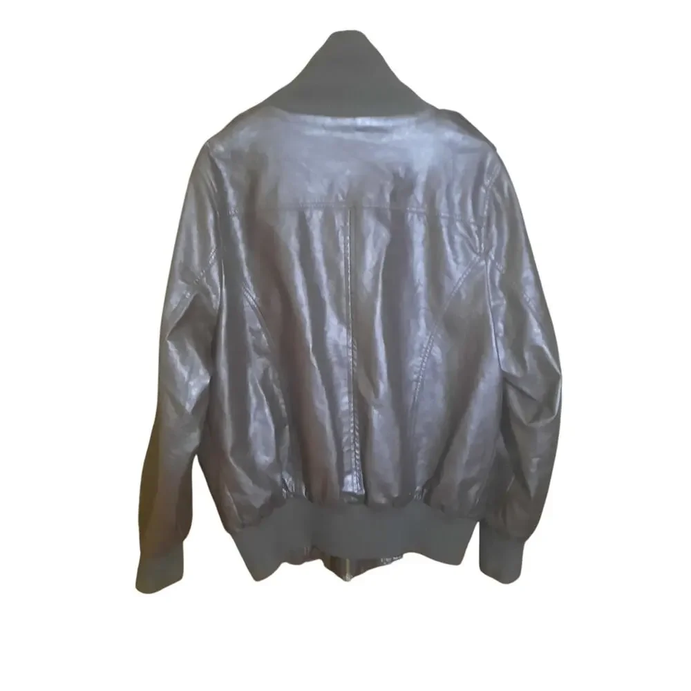 Therapy Womens Brown Faux Leather Bomber Jacket Ribbed Detail Size 3X